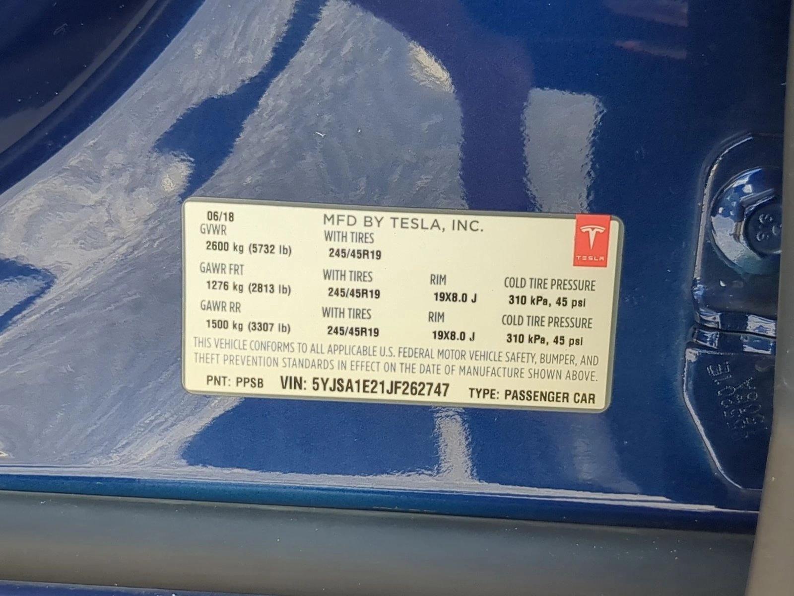 Used 2018 Blue Tesla 75D image 22