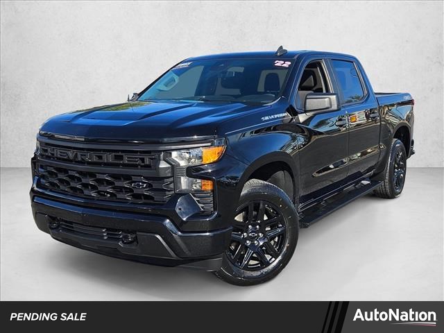 Black 2022 Chevrolet Silverado 1500 Custom Crew Cab 4WD Pickup Truck Four-Wheel Drive 8-Speed Automatic