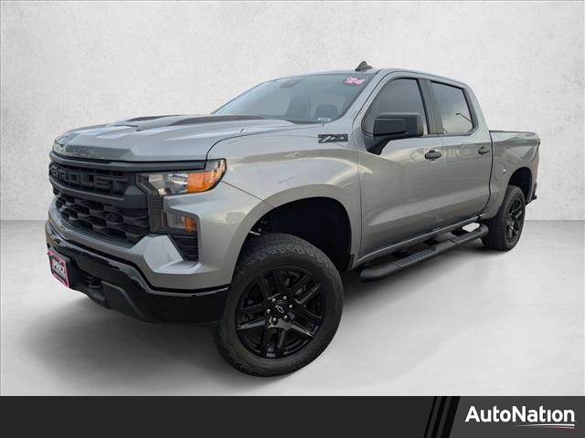 Sterling Gray Metallic 2024 Chevrolet Silverado 1500 Custom Trail Boss Crew Cab 4WD Pickup Truck Four-Wheel Drive 8-Speed Automatic