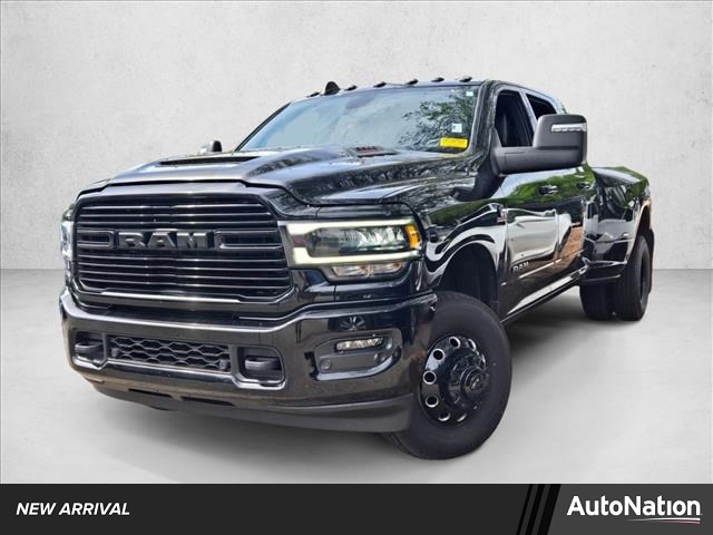 Diamond Black Crystal Pearlcoat 2024 RAM 3500 Laramie Mega Cab DRW 4WD Pickup Truck Four-Wheel Drive 6-Speed Automatic