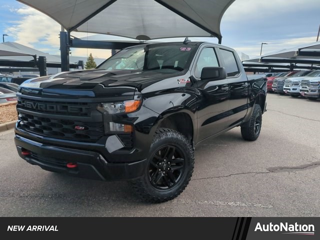 Black 2023 Chevrolet Silverado 1500 Custom Trail Boss Crew Cab 4WD Pickup Truck Four-Wheel Drive 8-Speed Automatic