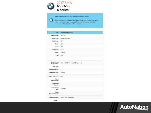 2017 BMW 6 Series 650i Coupe RWD